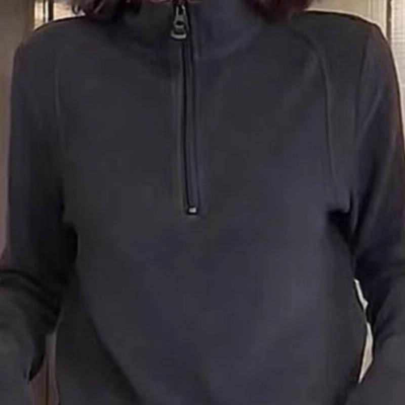 德绒立领半拉炼卫衣女2024秋冬新款加绒加厚打底衫上衣雅丹风穿搭