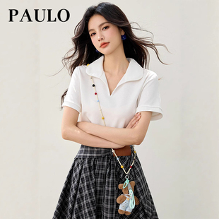 纯色翻领修身 SRAVE 2025年夏新款 PAULO 休闲百搭上衣 拉夫保罗短袖
