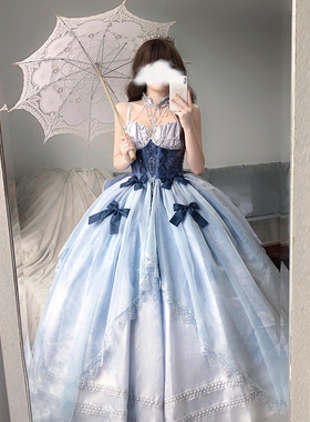 辛德瑞拉Lolita裙子晚礼服蓝色学生日成人礼连衣裙女夏花嫁订婚宴