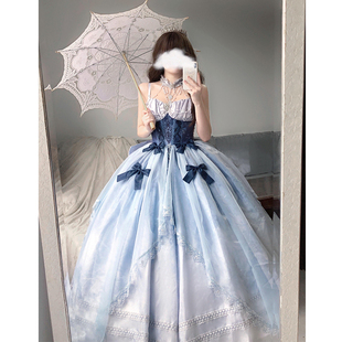辛德瑞拉Lolita裙子晚礼服蓝色学生日成人礼连衣裙女夏花嫁订婚宴