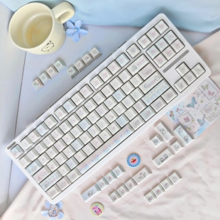嗨前沿幸运棉花糖键帽原创可爱粉蓝色PBT圆润透光键盘键帽