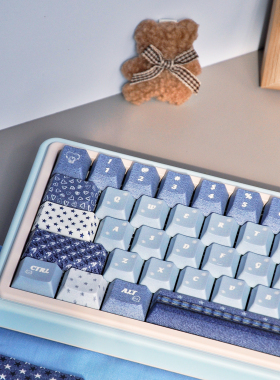 嗨前沿牛仔格调原创复古蓝色PBT圆润MOA原厂正侧刻透光键盘键帽