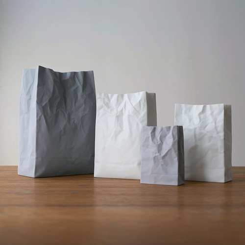 CeramicJapan陶瓷皱褶纸袋花瓶