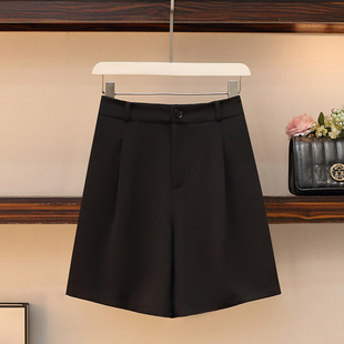 宽松休闲阔腿高腰直筒a字显瘦五分裤 女夏薄款 女 短裤 黑色西装