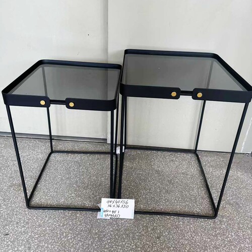 简约现代风格铁艺玻璃套二方几