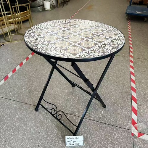 包邮美式复古铁艺陶瓷折叠圆桌