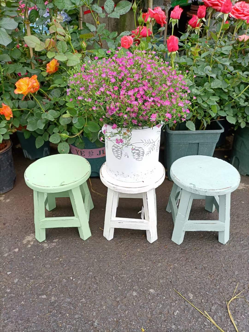 包邮日系复古做旧圆形木头凳