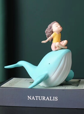 包邮北欧风格鲸鱼女孩树脂摆件