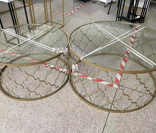 包邮北欧风格铁艺玻璃套二圆几