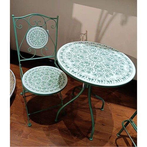 美式乡村风格铁艺陶瓷一桌两椅