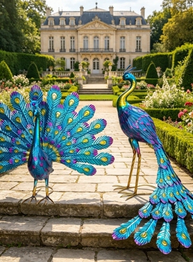 包邮铁艺彩色孔雀园艺摆件