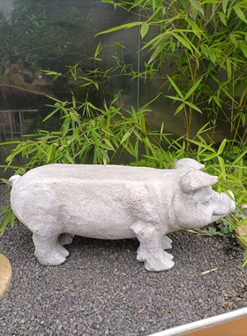包邮美式复古氧化镁猪花盆架摆件