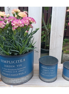 包邮促销 日系复古铁艺SIMP圆桶盆 别墅庭院阳台桌面铁皮套盆花盆