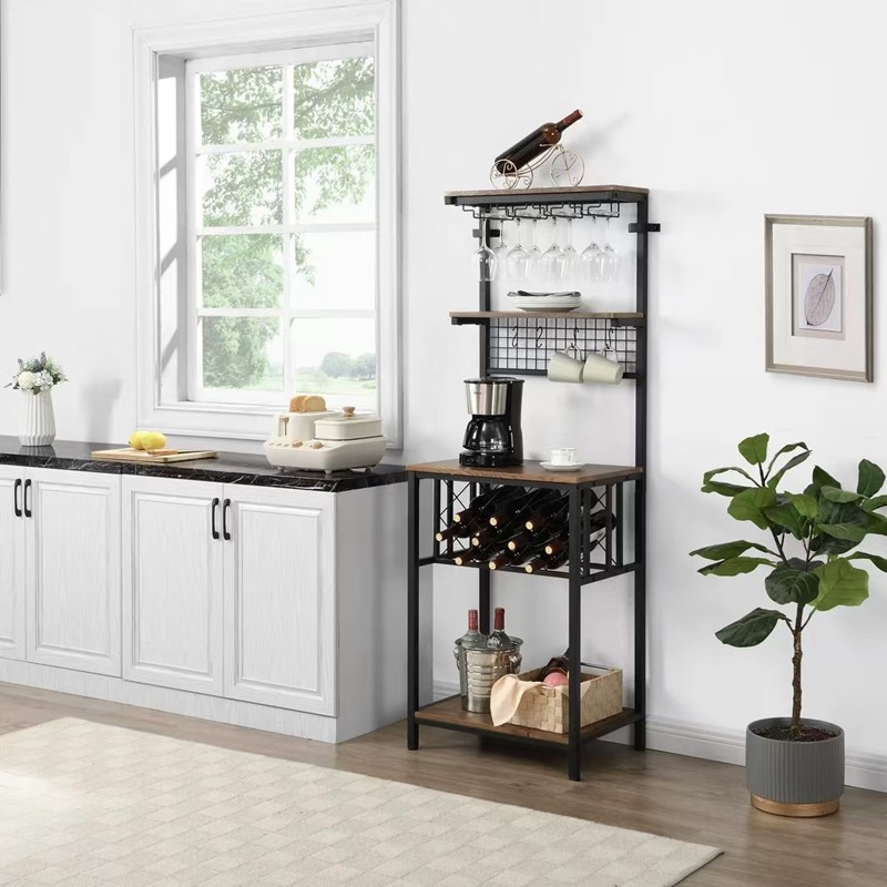 包邮美式复古铁艺木质多层酒架