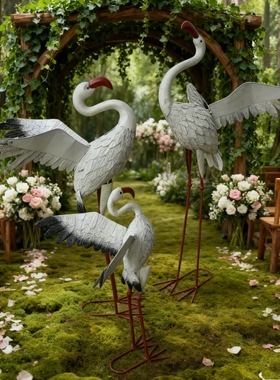 包邮铁艺套三白鹤摆饰