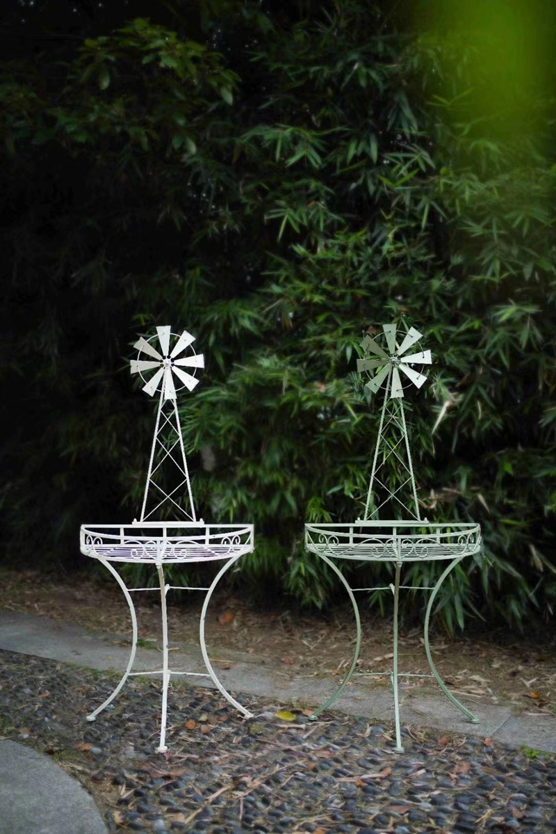 包邮促销 美式乡村风格复古做旧铁艺风车花架 两色入