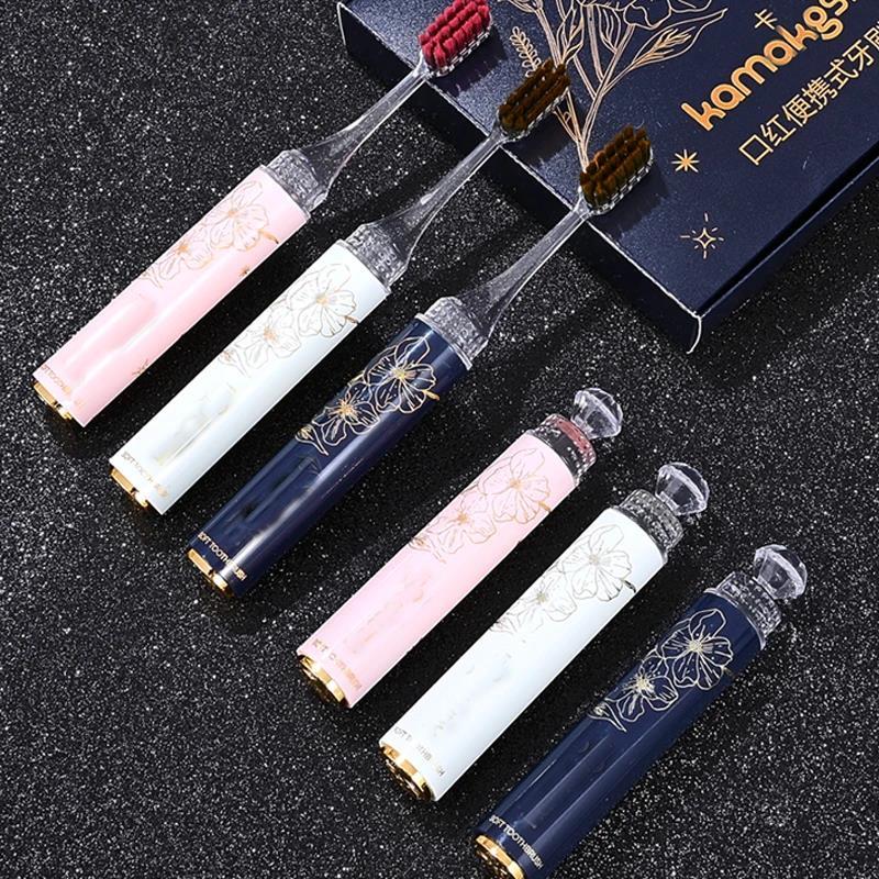 高档【轻奢礼盒装】口红式女士家用酒店出差家用软毛可折叠牙刷