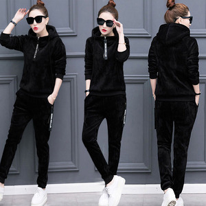 金丝绒运动服2021春装新款时尚加绒加厚套装女宽松休闲卫衣两件套