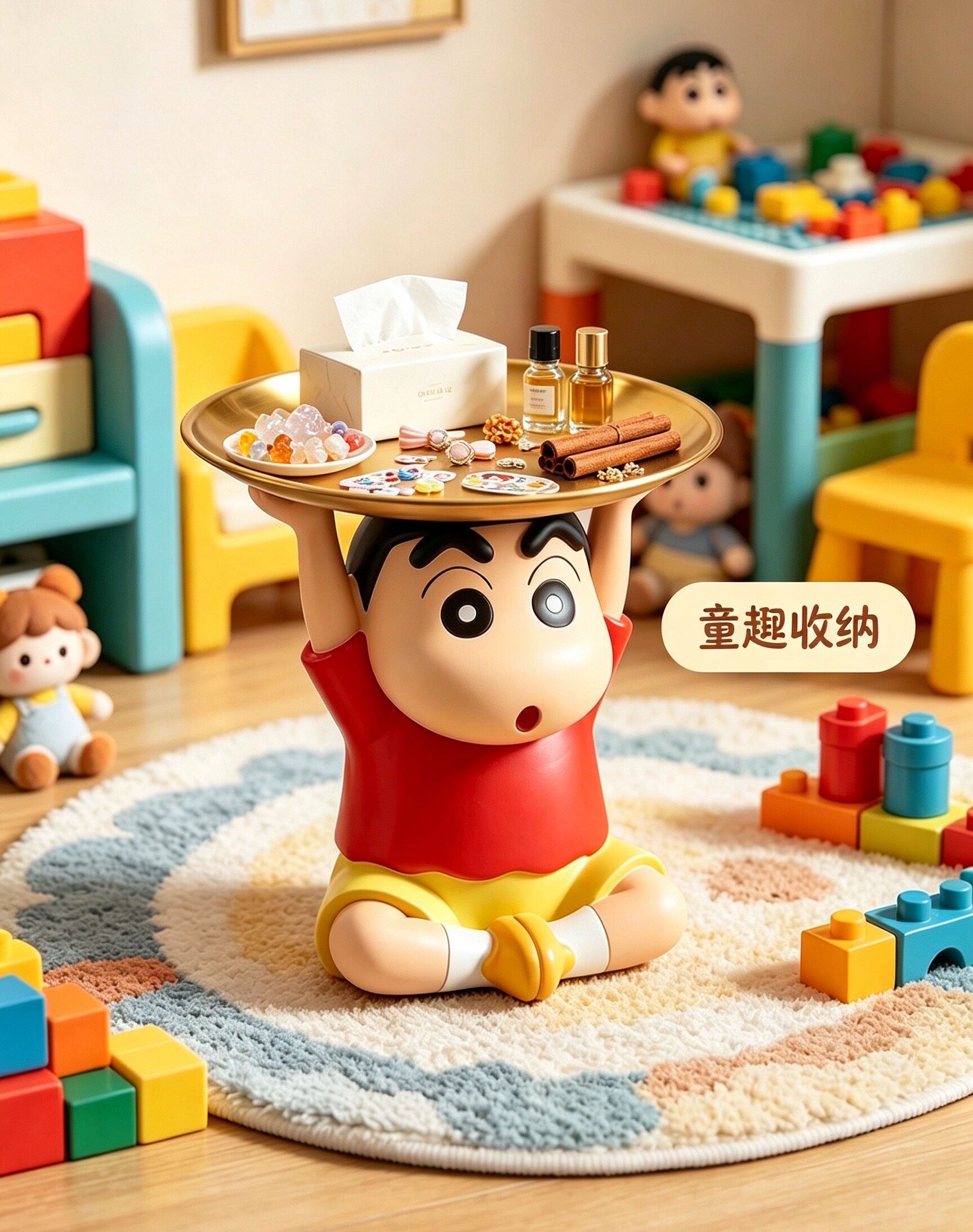 蜡笔小新钥匙收纳玄关摆件装饰托盘高档客厅进门入户门口乔迁新居