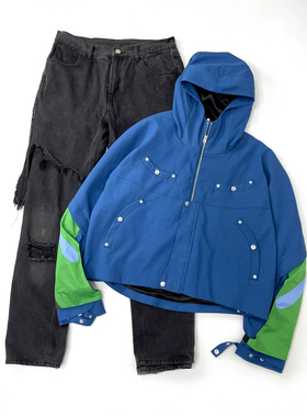 【现货】KIKO22SS克莱因蓝解构宽松多穿法短款PARKA夹克冲锋外套