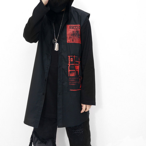 【现货】RAF02 REDUX21SS ARCHIVE贴布宽松连帽无袖衬衫马甲男女