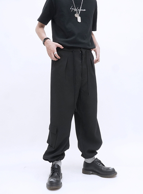 【现货】ES春夏宽松阔腿直筒暗黑机能西裤INS潮男女束脚休闲长裤