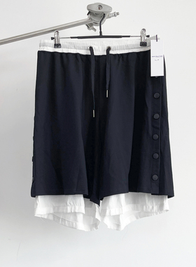 【现货】侧排扣开衩假两件拼接冰丝运动休闲宽松百搭五分短裤