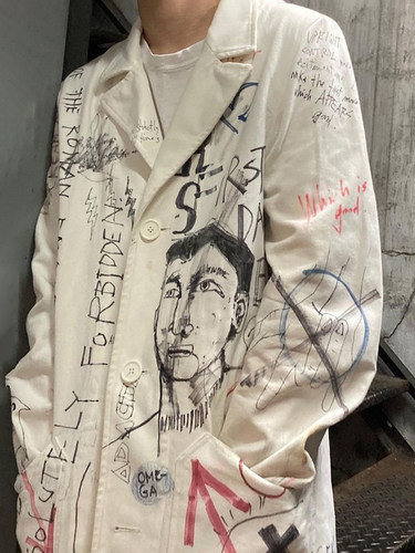 RAF15FW纯手绘涂鸦长款风衣外套