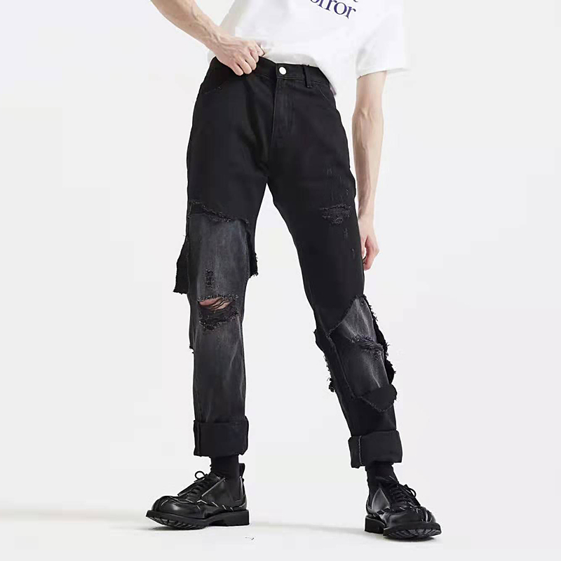 RAF19FW破坏解构双层拼接牛仔裤