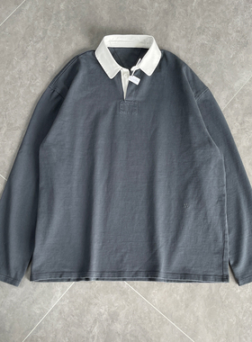 【现货】BV老钱风24SS新撞色宽松水洗方领Polo打底衫休闲长袖T恤