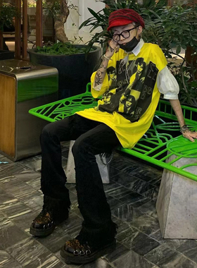 【现货】B.N RAF19SS宽松朋克头像不对称解构短袖INS男女同款T恤