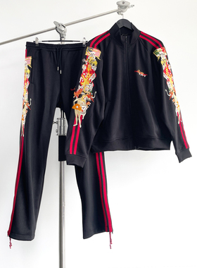 【现货】DOUBLET18FW重工刺绣复古潮流条纹夹克外套运动裤套装