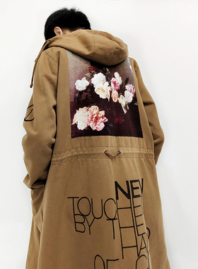 【定制】RAF03AW SIMONS Archive玫瑰花卉PARKA手绘长款派克大衣