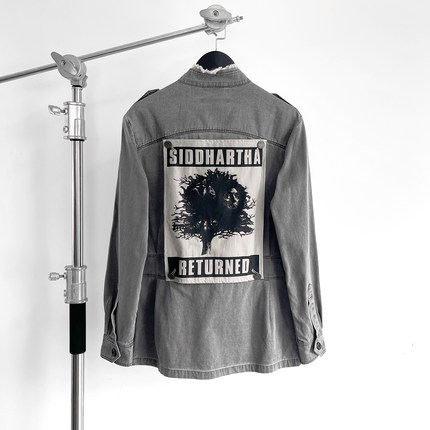 【现货】RAF SIMONS 04SS ARCHIVE贴布修身水洗做旧牛仔衬衫外套