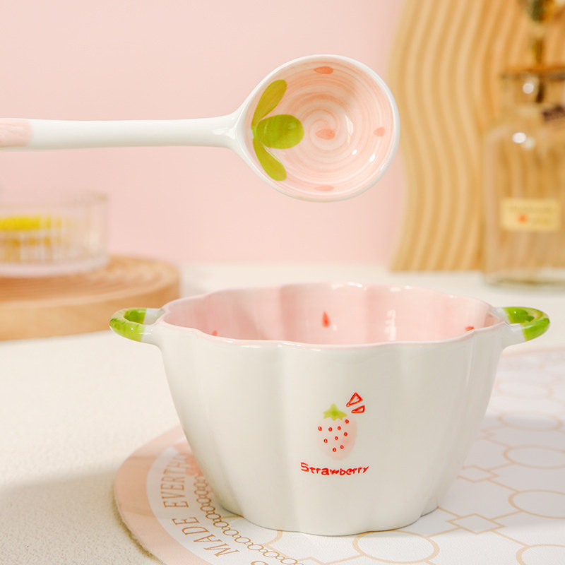 草莓南瓜陶瓷双耳汤碗家用2025新款网红水果碗米饭吃饭碗餐具套装