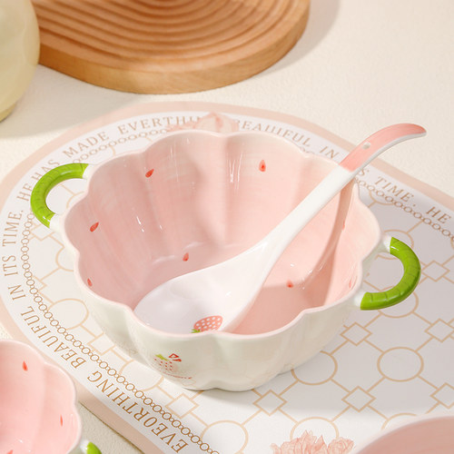 草莓南瓜陶瓷双耳汤碗家用2025新款酸菜鱼水煮鱼碗拉面碗单个餐具