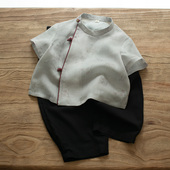 汉服日常可穿男童国风短袖 中式 衬衫 帅气男孩夏季 2025新款 儿童男款