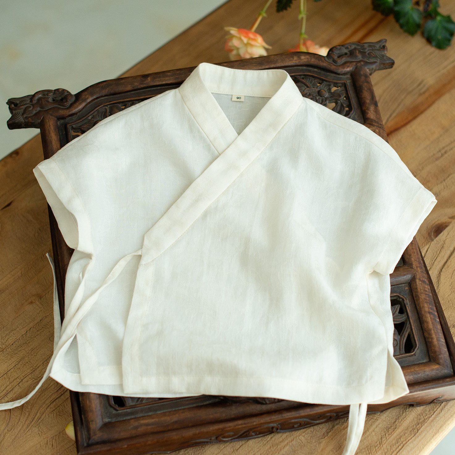 儿童汉服新中式男童服女童日常可穿幼儿园宝宝白色交叉领衬衫夏薄