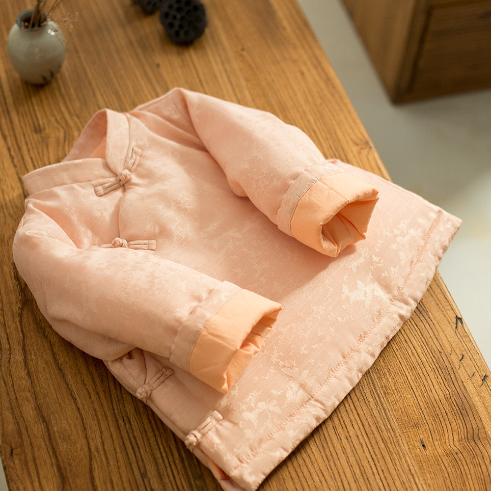 女宝拜年服冬唐装民国风复古女童中式棉服粉色薄款儿童轻便小棉袄