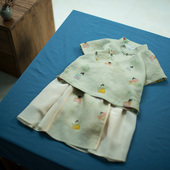 儿童马面裙夏天日常真丝半身 国风套装 女童汉服短倒大袖 改良新中式