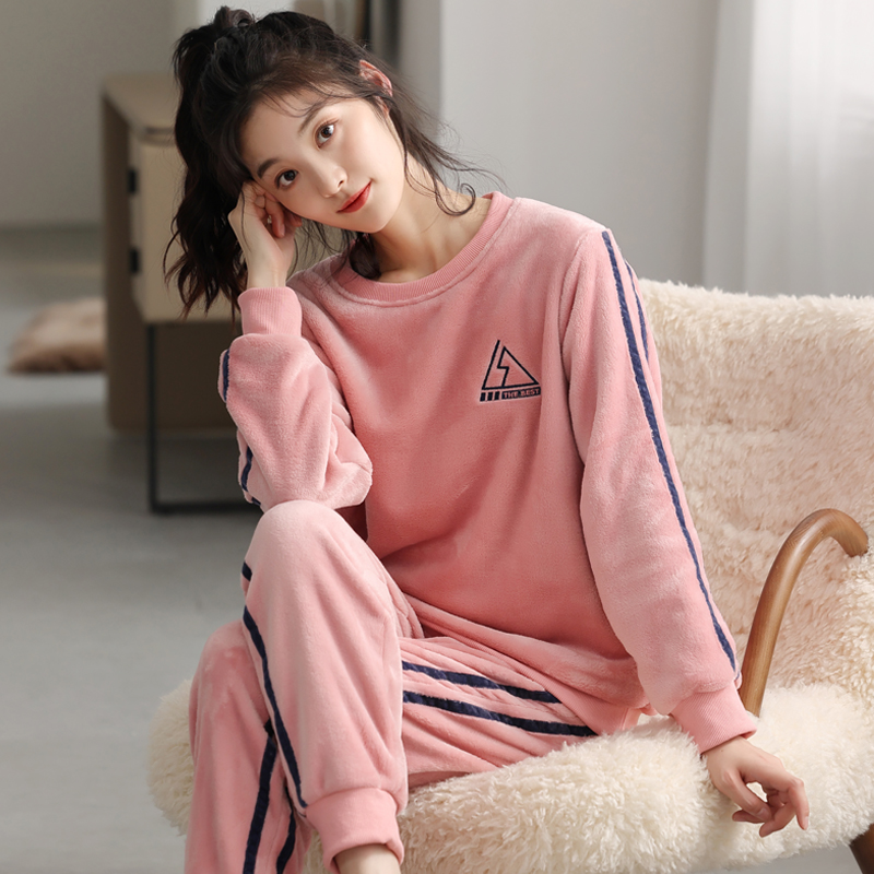 法兰绒女士睡衣冬季珊瑚绒秋冬