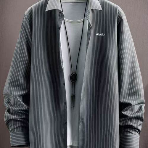 男士竖纹高级感长袖衬*shan