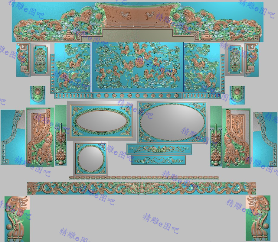 高清精雕图狮子戏球灰度图百狮宝座浮雕蝙蝠新款祥云如意狮子沙发