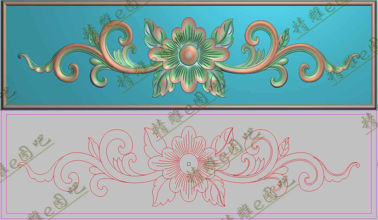 精雕图jdp灰度图bmp浮雕图洋花牡丹花横板挡板侧板372x108