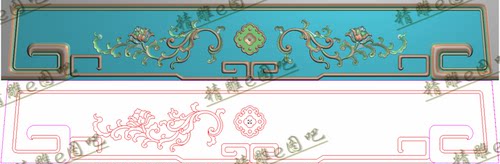 圆台茶台书柜精雕图jdp牡丹花洋花如意围板牙板裙板536x89浮雕图