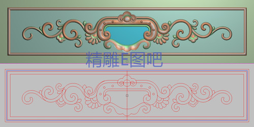精雕图灰度图浮雕图精品如意洋花抽斗围板抽屉拉手扣手横板362x91
