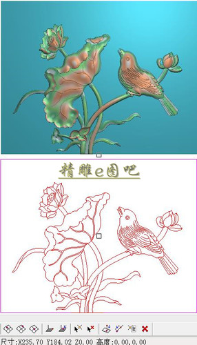 丝羽檀雕花鸟荷花精雕图灰度图浮雕图精品莲花百灵鸟1背板235x184