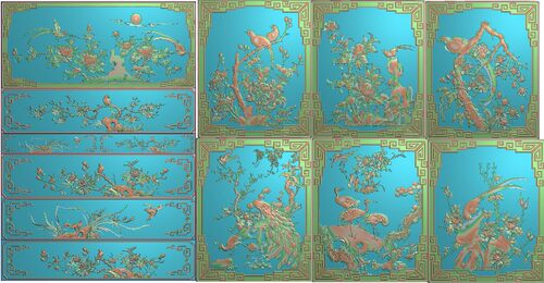 精雕图灰度图精品梅兰松鹤牡丹月季玉兰凤凰花鸟写字台围板门板