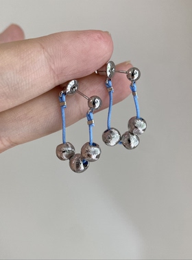 三月春冬原创小众设计感蓝色绳子耳环气质百搭高级感简约耳饰女