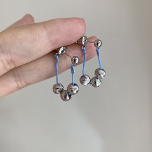 三月春冬原创小众设计感蓝色绳子耳环气质百搭高级感简约耳饰女